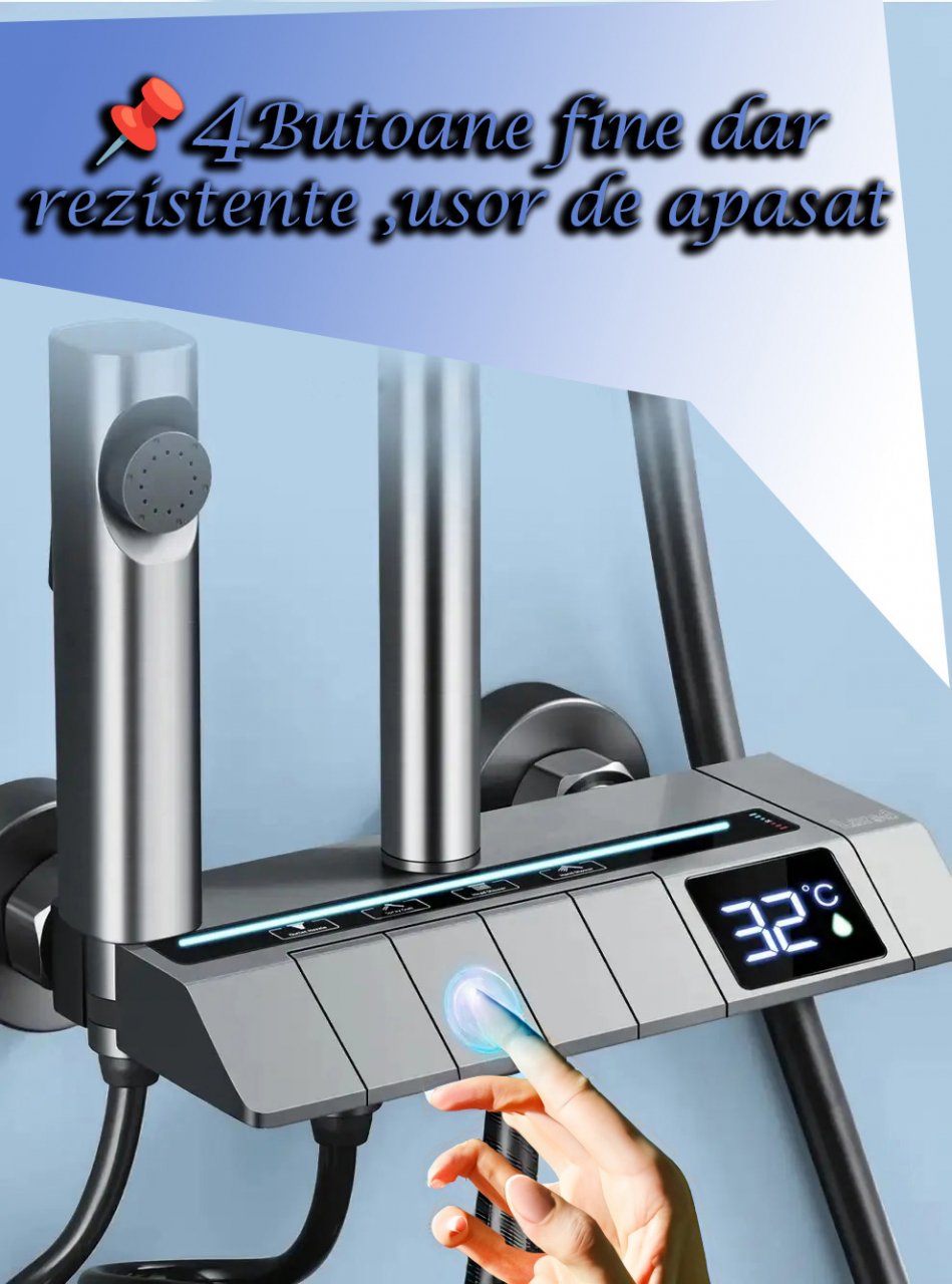 Coloana de dus LED, Afisaj Temperatura, 4 Moduri de Curgere, Dus Ploaie si Dus de Mana, Design Modern, Gri Inchis [2]