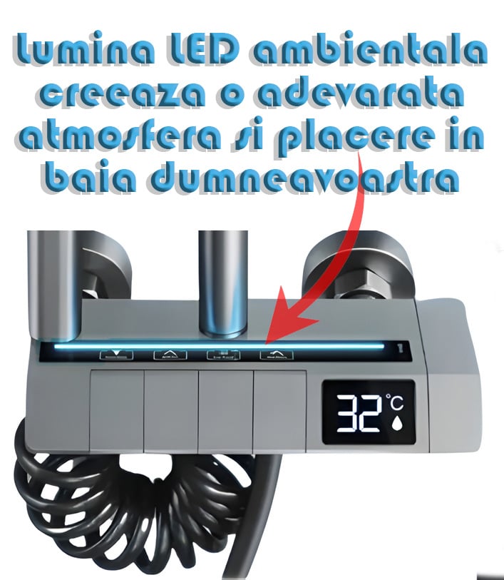 Coloana de dus LED, Afisaj Temperatura, 4 Moduri de Curgere, Dus Ploaie si Dus de Mana, Design Modern, Gri Inchis [5]