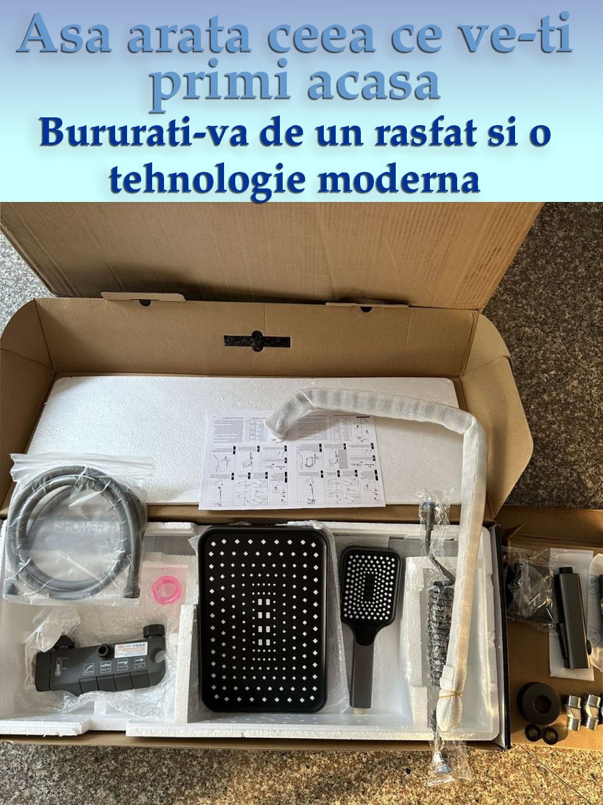 Coloana de dus LED, Afisaj Temperatura, 4 Moduri de Curgere, Dus Ploaie si Dus de Mana, Design Modern, Gri Inchis [12]