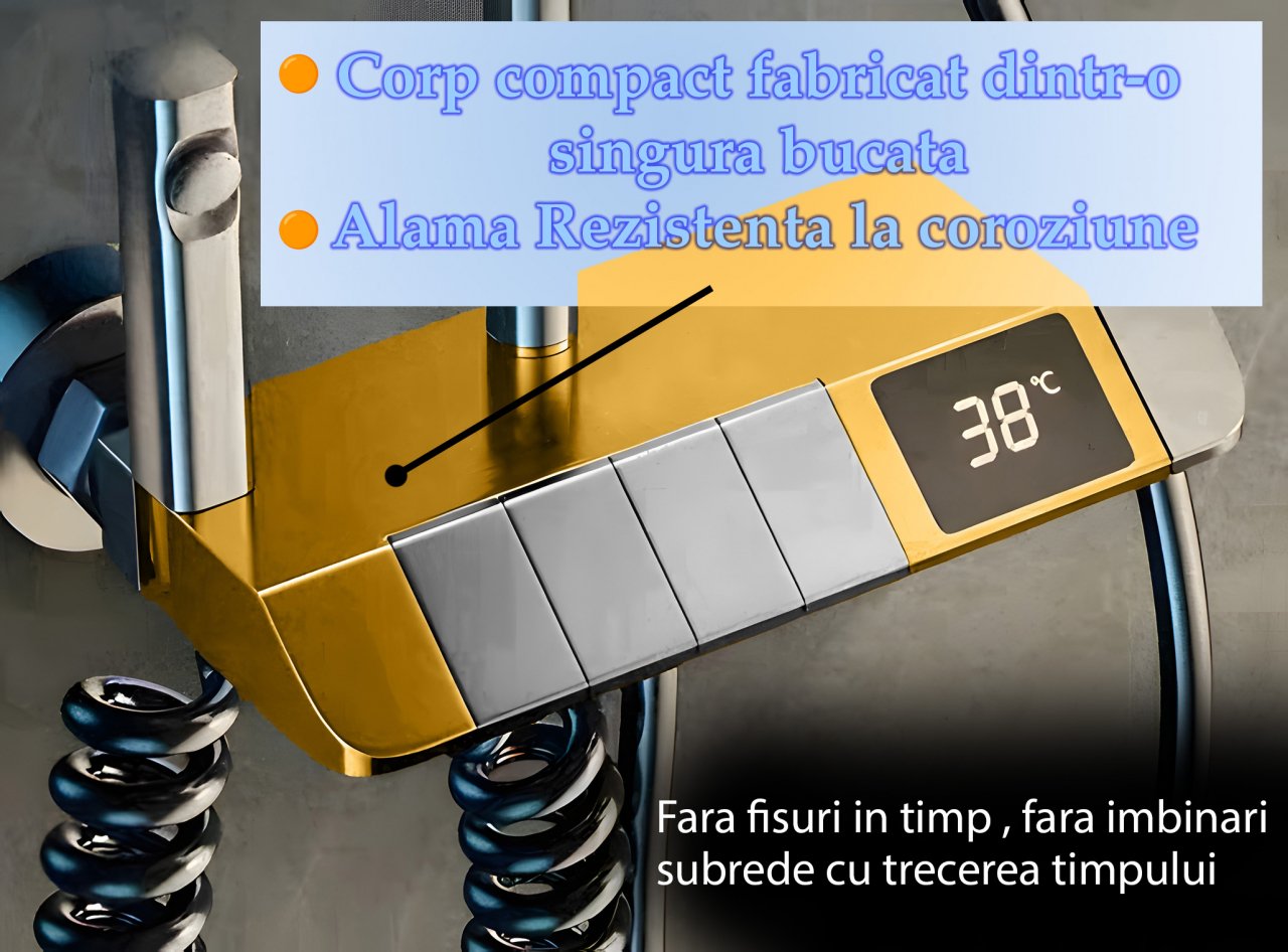 Coloana de dus LED, Afisaj Temperatura, 4 Moduri de Curgere, Dus Ploaie si Dus de Mana, Design Modern, Gri Inchis [8]