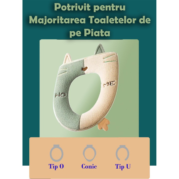 Husa Colac WC Confortabila, Moale si Calduroasa, Bumbac & Lana, Fermoar Practic, Verde cu Crem [3]