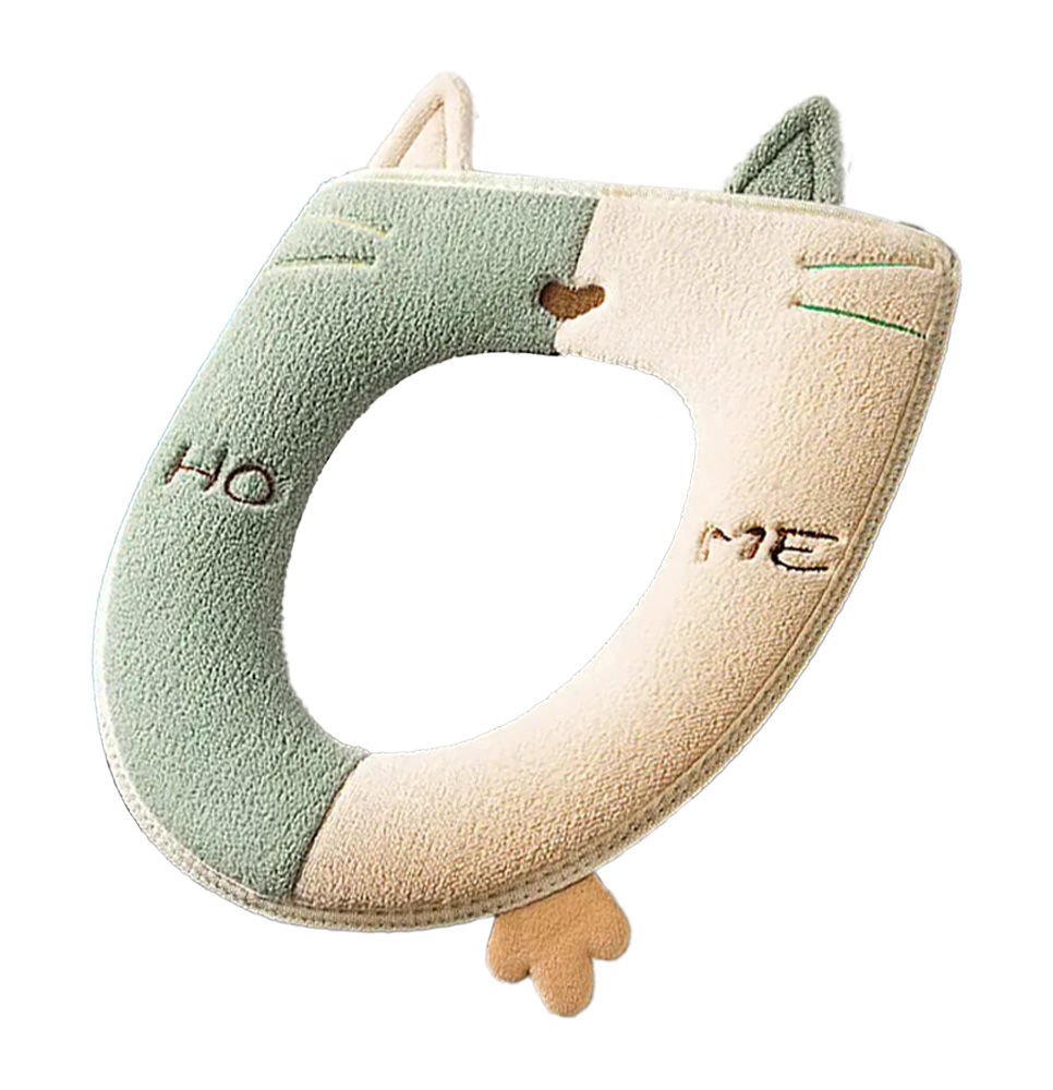 Husa Colac WC Confortabila, Moale si Calduroasa, Bumbac & Lana, Fermoar Practic, Verde cu Crem [2]
