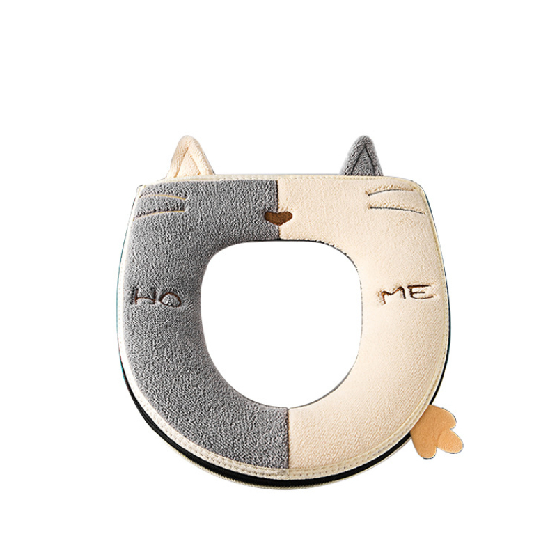 Husa Colac WC Confortabila, Moale si Pufos, Bumbac Rezistent, Fermoar Practic, Design Modern, Gri/Crem [4]