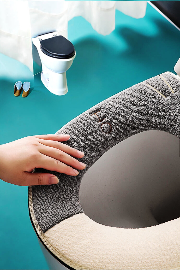 Husa Colac WC Confortabila, Moale si Pufos, Bumbac Rezistent, Fermoar Practic, Design Modern, Gri/Crem [5]
