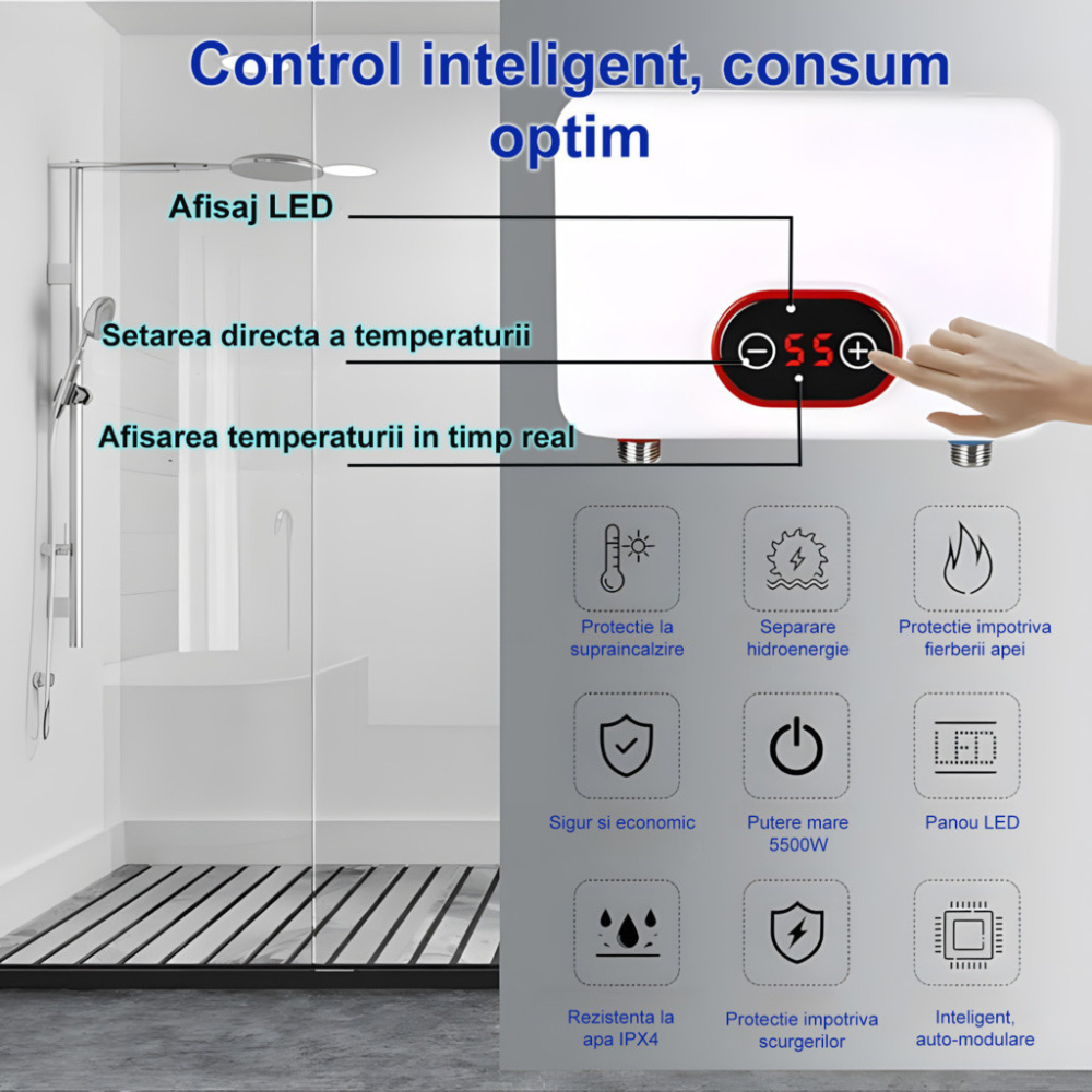 Incalzitor Electric Instant 3500W–5500W cu Afisaj LED si Para de Dus [4]