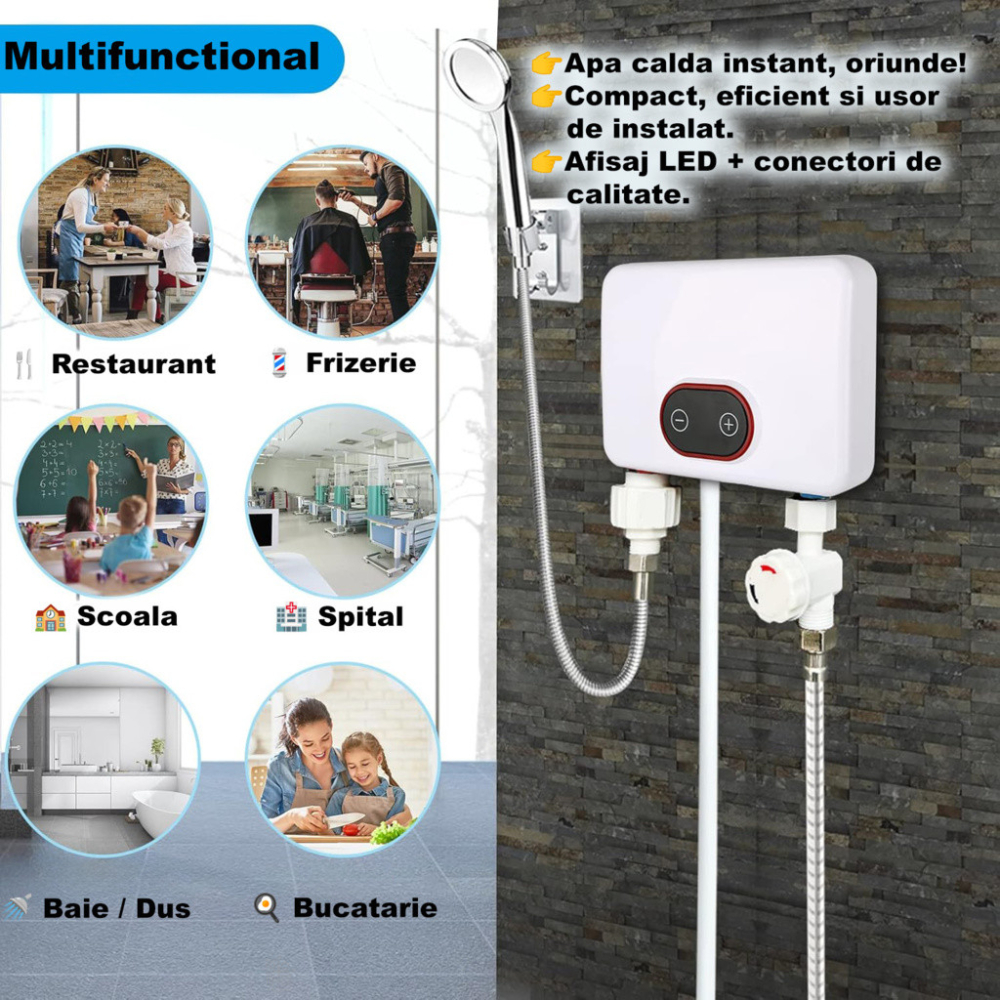 Incalzitor Electric Instant 3500W–5500W cu Afisaj LED si Para de Dus [6]