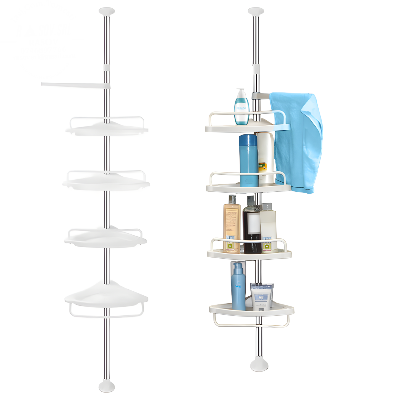 Raft telescopic de baie cu 4 polite reglabile, instalare fara gaurire, design modern alb [1]