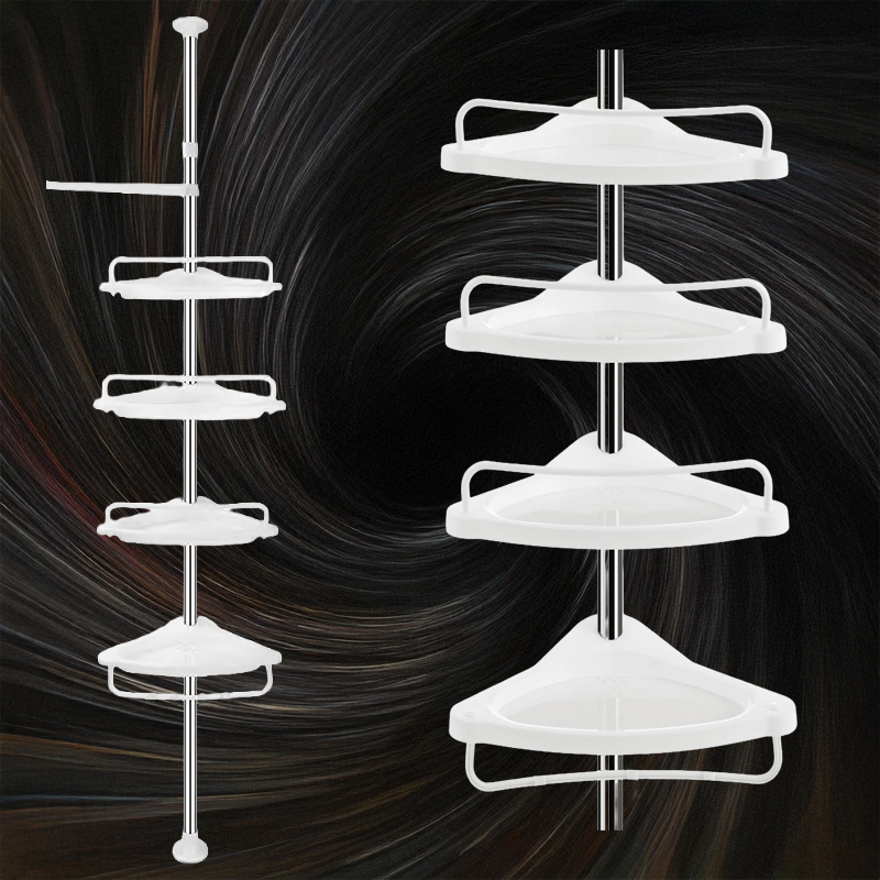 Raft telescopic de baie cu 4 polite reglabile, instalare fara gaurire, design modern alb [2]