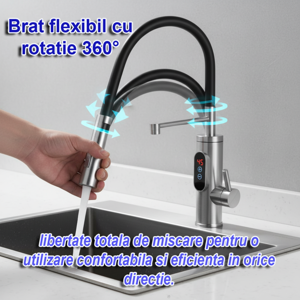 Robinet Electric, Bucatarie, Instant apa calda, Temperatura reglabila, Afisaj LED – Apa Calda, Rece in 3 Secunde, Putere 3300W, Design Modern din Otel Inoxidabil, Afisaj Digital al temperaturii, Ideal [4]