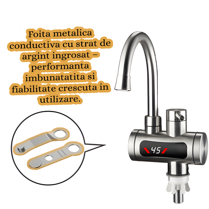 Robinet Electric, Instant, Incalzitor Instantaneu, Putere 3300W cu Afisaj LED – Apa Calda sau Rece in 3 Secunde, Design Modern din Otel Inoxidabil, Afisaj Digital al Temperaturii, Ideal pentru Baie, Bucatarie si Exterior, Rotire 360°, Instalare Rapida, Cablul de Alimentare de 2m si Stecher Detasabil [9]