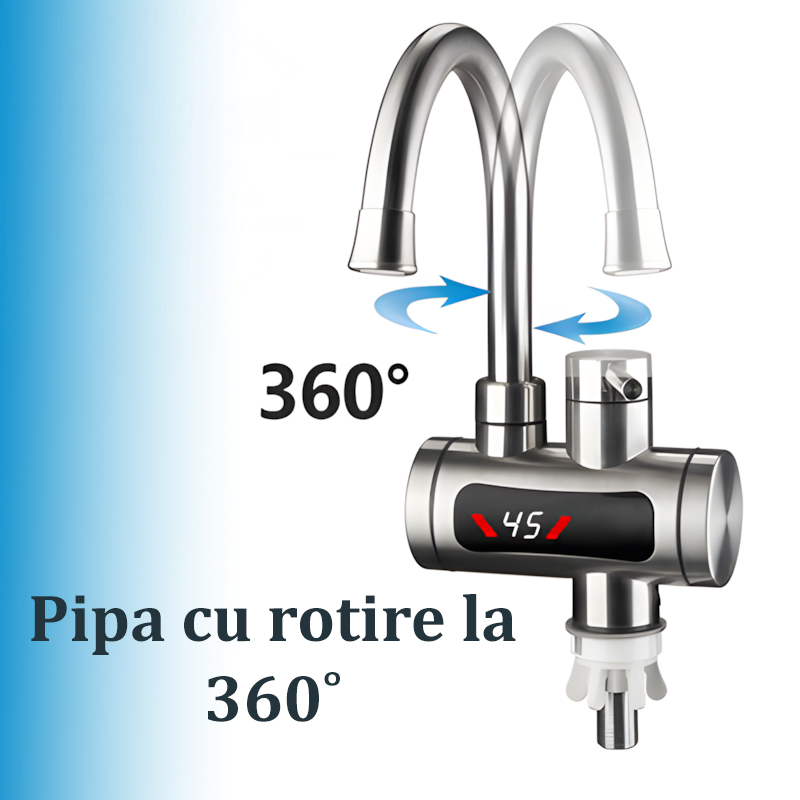 Robinet Electric, Instant, Incalzitor Instantaneu, Putere 3300W cu Afisaj LED – Apa Calda sau Rece in 3 Secunde, Design Modern din Otel Inoxidabil, Afisaj Digital al Temperaturii, Ideal pentru Baie, Bucatarie si Exterior, Rotire 360°, Instalare Rapida, Cablul de Alimentare de 2m si Stecher Detasabil [8]