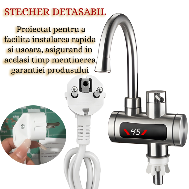 Robinet Electric, Instant, Incalzitor Instantaneu, Putere 3300W cu Afisaj LED – Apa Calda sau Rece in 3 Secunde, Design Modern din Otel Inoxidabil, Afisaj Digital al Temperaturii, Ideal pentru Baie, Bucatarie si Exterior, Rotire 360°, Instalare Rapida, Cablul de Alimentare de 2m si Stecher Detasabil [3]