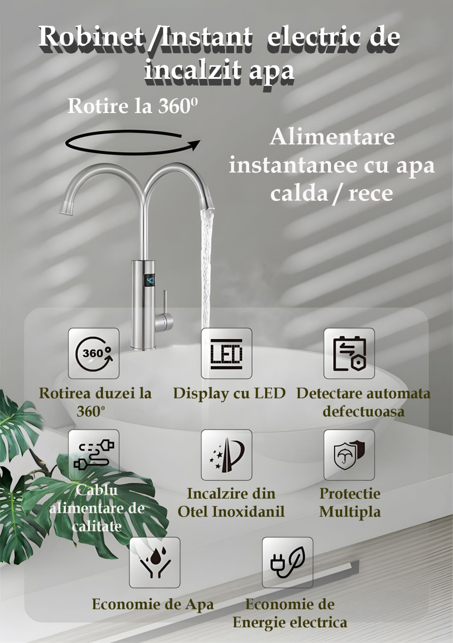 Robinet Electric Instant Apa Calda si Rece TK32A - Afisaj LED, Incalzire Rapida 3200W, Otel Inoxidabil, Cablu 2m si Stecher Detasabil [3]