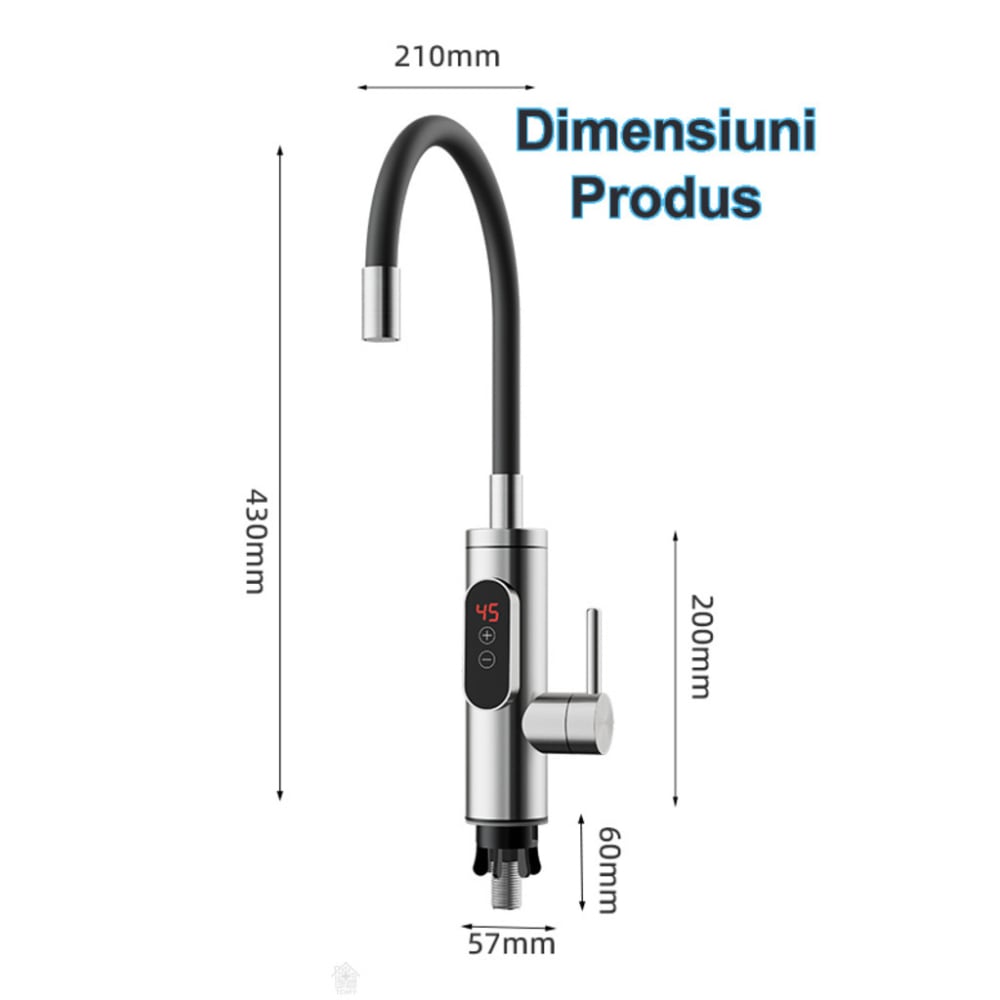 Robinet Instant apa calda, Temperatura reglabila, cu Afisaj LED – Apa Calda sau Rece in 3 Secunde, Putere 3300W, Design Modern din Otel Inoxidabil, Afisaj Digital al temperaturii, Ideal pentru Baie, B [10]