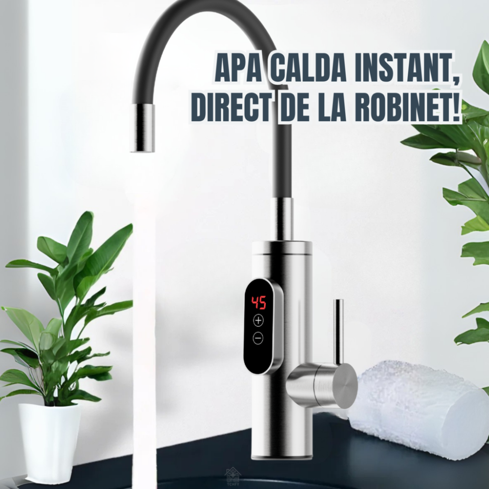 Robinet Instant apa calda, Temperatura reglabila, cu Afisaj LED – Apa Calda sau Rece in 3 Secunde, Putere 3300W, Design Modern din Otel Inoxidabil, Afisaj Digital al temperaturii, Ideal pentru Baie, B [2]