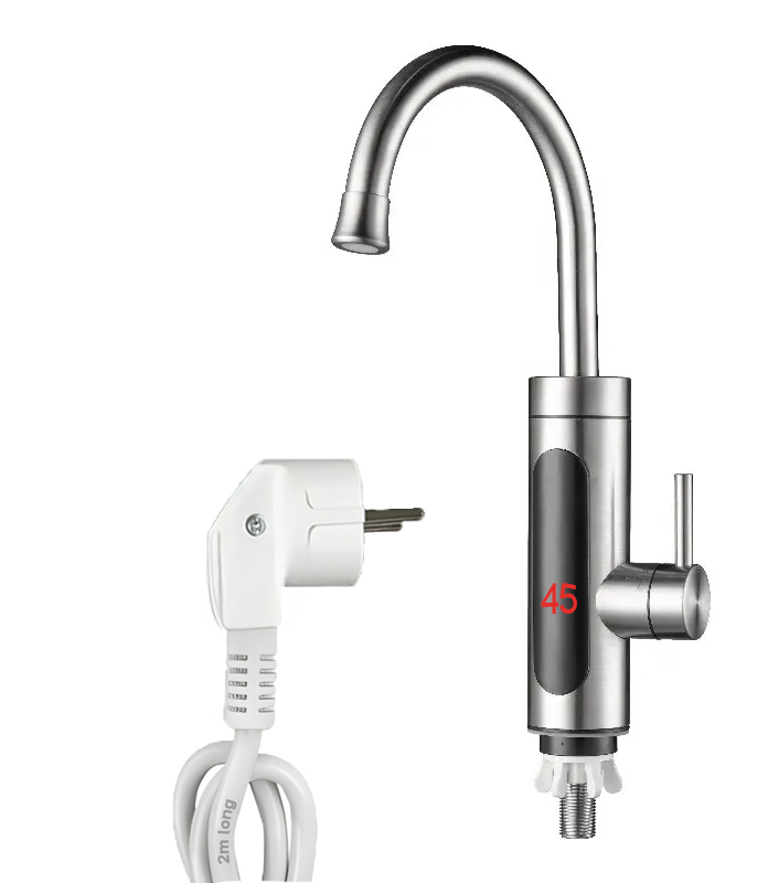 Robinet Instant pentru Apa Calda si Rece, Incalzire in doar 3 secunde, Afisaj Digital LED, 3300W, Corp din Otel Inoxidabil, Rotatie 360°, Culoare Argintiu, Stecher Detasabil si Cablul de 2m [3]