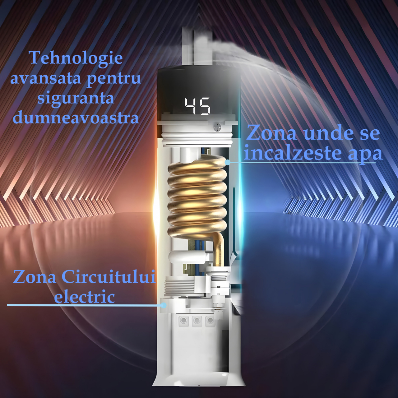 Robinet Instant apa calda, Incalzire instantanee, Apa calda si rece in 3 secunde, cu afisaj digital LED,3200W, Corp ABS [8]