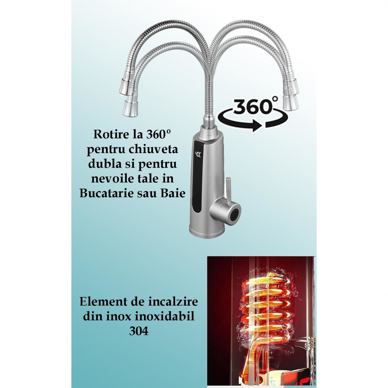 Robinet Instant apa calda, Incalzire instantanee, Apa calda si rece in 3 secunde, cu afisaj digital LED,3200W, Corp ABS [3]