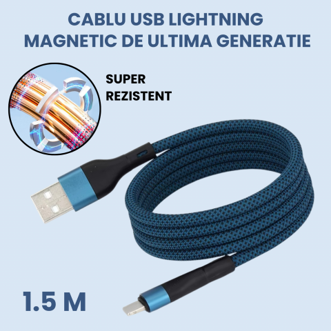Cablu Lightning Magnetic Albastru 1.5m, USB-A, Incarcare Rapida 2A – Compatibil iPhone [1]