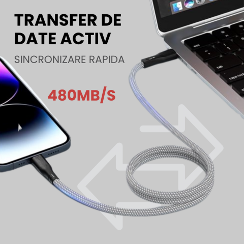 Cablu Lightning Magnetic Alb 1.5m, USB-A, Incarcare Rapida 2A – Compatibil iPhone, iPad [7]