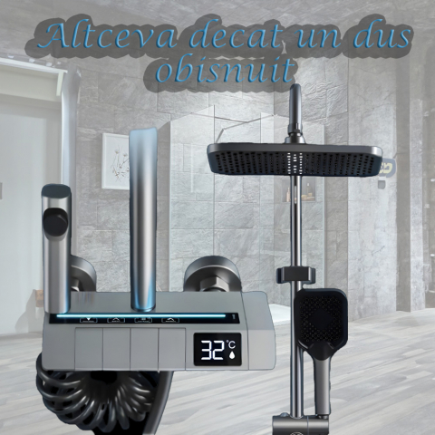 Coloana de dus LED, Afisaj Temperatura, 4 Moduri de Curgere, Dus Ploaie si Dus de Mana, Design Modern, Gri Inchis [8]