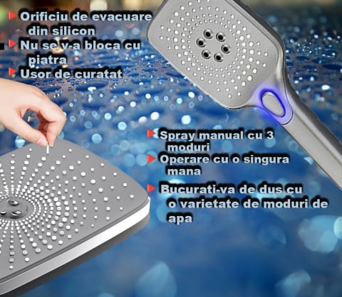 Coloana de dus LED, Afisaj Temperatura, 4 Moduri de Curgere, Dus Ploaie si Dus de Mana, Design Modern, Gri Inchis [9]