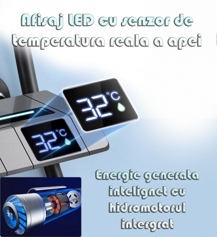Coloana de dus LED, Afisaj Temperatura, 4 Moduri de Curgere, Dus Ploaie si Dus de Mana, Design Modern, Gri Inchis [3]