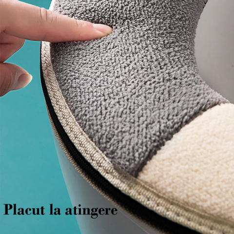 Husa Colac WC Confortabila, Moale si Pufos, Bumbac Rezistent, Fermoar Practic, Design Modern, Gri/Crem [8]