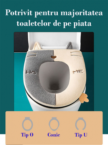 Husa Colac WC Confortabila, Moale si Pufos, Bumbac Rezistent, Fermoar Practic, Design Modern, Gri/Crem [2]