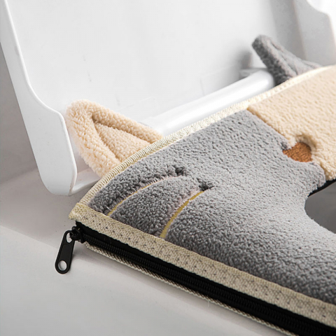 Husa Colac WC Confortabila, Moale si Pufos, Bumbac Rezistent, Fermoar Practic, Design Modern, Gri/Crem [7]