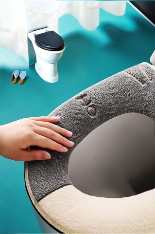Husa Colac WC Confortabila, Moale si Pufos, Bumbac Rezistent, Fermoar Practic, Design Modern, Gri/Crem [4]