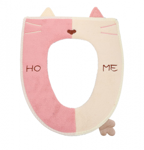 **Husa Colac WC Confortabila, Moale si Pufos, Bumbac Rezistent, Fermoar Practic, Termoizolanta, Roz/Crem, 44x38 cm** [3]