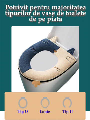 **Husa Colac WC Confortabila, Moale si Pufos, Bumbac Rezistent, Fermoar Practic, Termoizolanta, Albastru/Crem, 44x38 cm** [1]