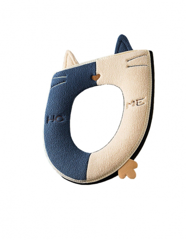 **Husa Colac WC Confortabila, Moale si Pufos, Bumbac Rezistent, Fermoar Practic, Termoizolanta, Albastru/Crem, 44x38 cm** [3]
