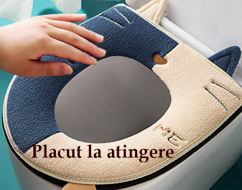**Husa Colac WC Confortabila, Moale si Pufos, Bumbac Rezistent, Fermoar Practic, Termoizolanta, Albastru/Crem, 44x38 cm** [2]