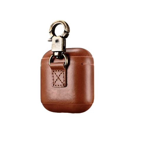 Accesorii telefoane - Husa de Protectie pentru casti, compatibile cu AirPods 1 si 2, din piele naturala de calitate, cu carlig rezistent, Design elegant, Maro