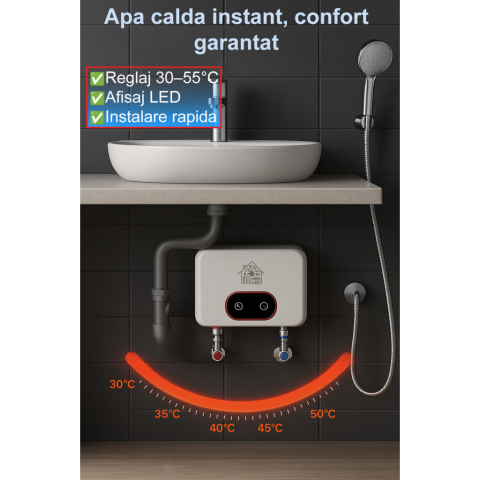 Incalzitor Electric Instant 3500W–5500W cu Afisaj LED si Para de Dus [1]