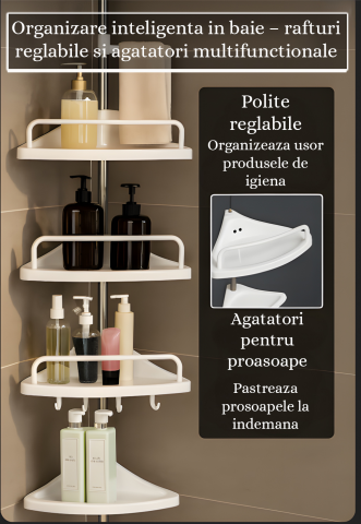 Raft telescopic de baie cu 4 polite reglabile, instalare fara gaurire, design modern alb [3]
