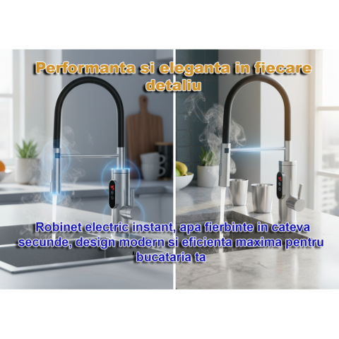 Robinet Electric, Bucatarie, Instant apa calda, Temperatura reglabila, Afisaj LED – Apa Calda, Rece in 3 Secunde, Putere 3300W, Design Modern din Otel Inoxidabil, Afisaj Digital al temperaturii, Ideal [9]