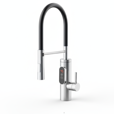 Incalzitoare instant - Robinet Electric, Bucatarie, Instant apa calda, Temperatura reglabila, Afisaj LED – Apa Calda, Rece in 3 Secunde, Putere 3300W, Design Modern din Otel Inoxidabil, Afisaj Digital al temperaturii, Ideal