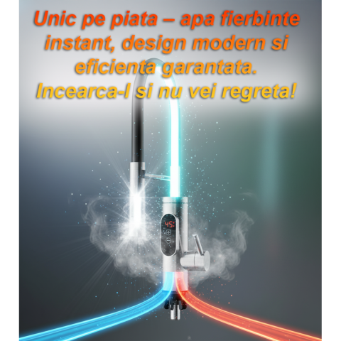 Robinet Electric, Bucatarie, Instant apa calda, Temperatura reglabila, Afisaj LED – Apa Calda, Rece in 3 Secunde, Putere 3300W, Design Modern din Otel Inoxidabil, Afisaj Digital al temperaturii, Ideal [11]