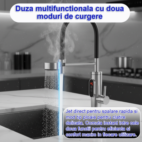 Robinet Electric, Bucatarie, Instant apa calda, Temperatura reglabila, Afisaj LED – Apa Calda, Rece in 3 Secunde, Putere 3300W, Design Modern din Otel Inoxidabil, Afisaj Digital al temperaturii, Ideal [10]