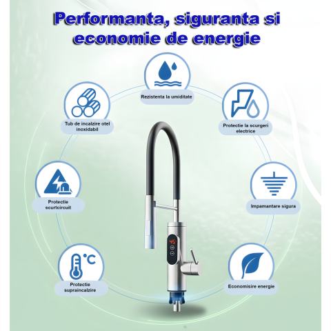 Robinet Electric, Bucatarie, Instant apa calda, Temperatura reglabila, Afisaj LED – Apa Calda, Rece in 3 Secunde, Putere 3300W, Design Modern din Otel Inoxidabil, Afisaj Digital al temperaturii, Ideal [5]