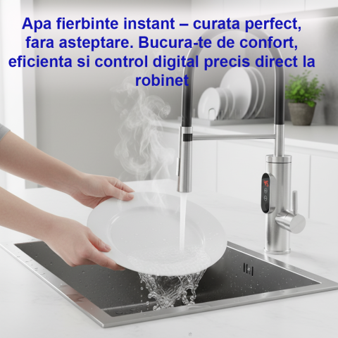 Robinet Electric, Bucatarie, Instant apa calda, Temperatura reglabila, Afisaj LED – Apa Calda, Rece in 3 Secunde, Putere 3300W, Design Modern din Otel Inoxidabil, Afisaj Digital al temperaturii, Ideal [1]