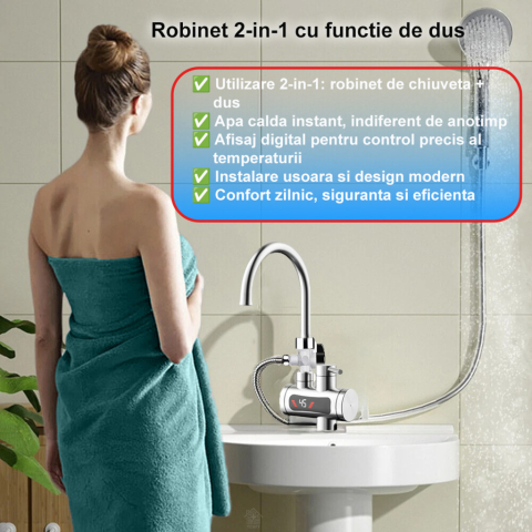 Robinet Electric Instant 3300W cu Afisaj LED si Para de Dus [3]