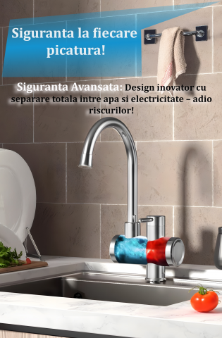 Robinet Electric, Instant, Incalzitor Instantaneu, Putere 3300W cu Afisaj LED – Apa Calda sau Rece in 3 Secunde, Design Modern din Otel Inoxidabil, Afisaj Digital al Temperaturii, Ideal pentru Baie, Bucatarie si Exterior, Rotire 360°, Instalare Rapida, Cablul de Alimentare de 2m si Stecher Detasabil [6]