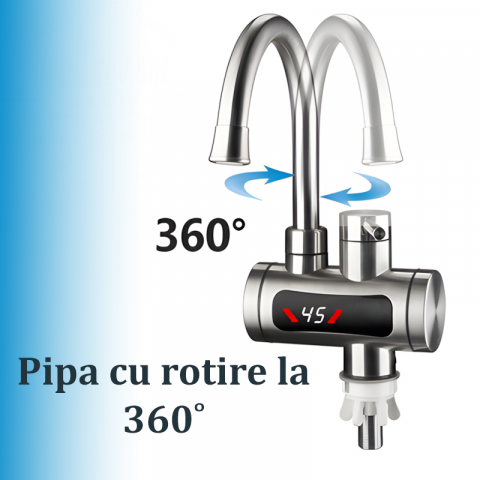 Robinet Electric, Instant, Incalzitor Instantaneu, Putere 3300W cu Afisaj LED – Apa Calda sau Rece in 3 Secunde, Design Modern din Otel Inoxidabil, Afisaj Digital al Temperaturii, Ideal pentru Baie, Bucatarie si Exterior, Rotire 360°, Instalare Rapida, Cablul de Alimentare de 2m si Stecher Detasabil [7]