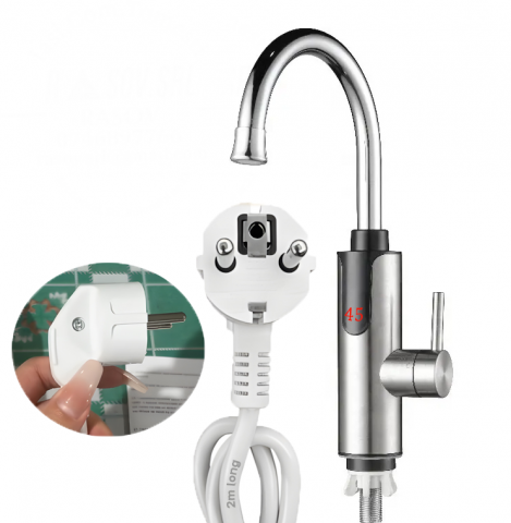 Incalzitoare instant - Robinet Instant Apa Calda 3300W, Afisaj LED Digital, Incalzire Rapida in 3 Secunde, Otel Inoxidabil, Rotativ 360°, Apa Calda si Rece