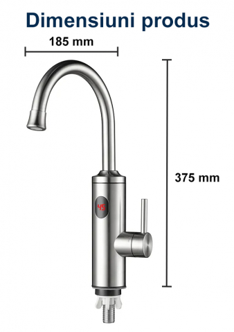 Robinet Instant apa calda,  Incalzitor Instantaneu, cu Afisaj LED – Apa Calda sau Rece in 3 Secunde,  Putere 3300W, Design Modern din Otel Inoxidabil, Afisaj Digital al temperaturii, Ideal pentru Baie, Bucatarie si Exterior, Rotire 360°, Instalare Rapida [7]