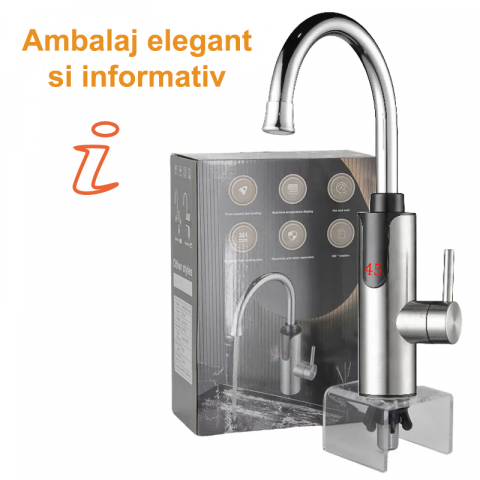 Robinet Instant Apa Calda 3300W, Afisaj LED Digital, Incalzire Rapida in 3 Secunde, Otel Inoxidabil, Rotativ 360°, Apa Calda si Rece [5]